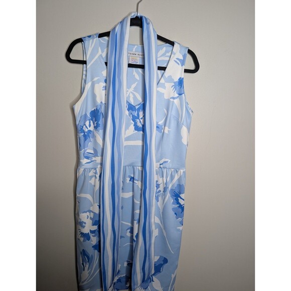 Gretchen Scott Jersey Iconic Iris Date Dress Floral Blue White L - Picture 3 of 6